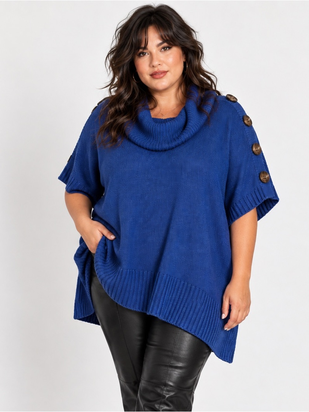 Lane Bryant 14/16W Blue Cowl Neck Button Sweater Tunic